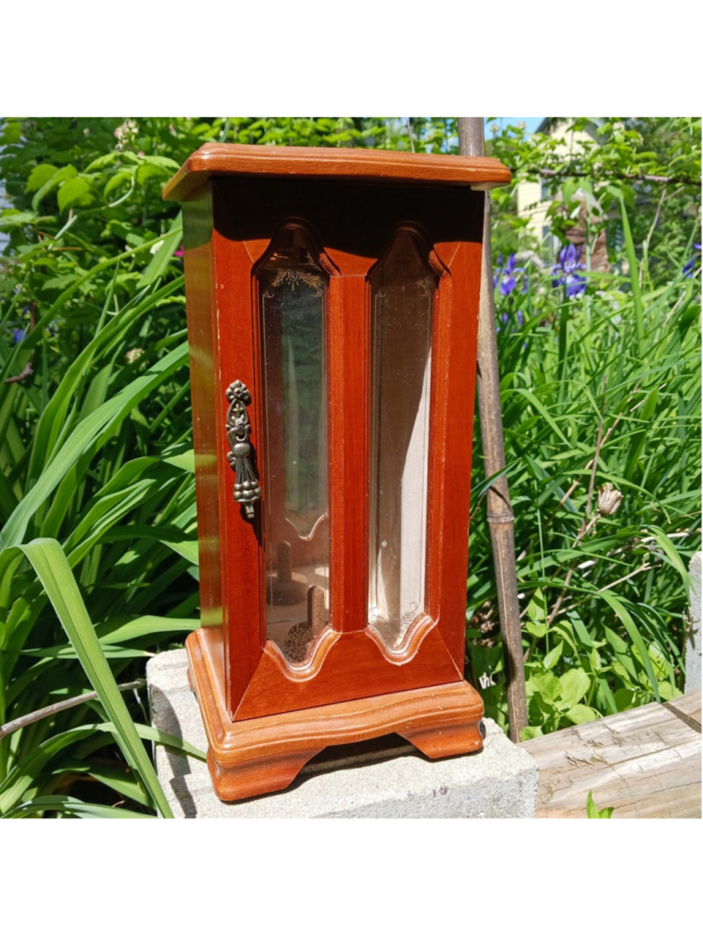 Vtg London Leather Wood Tall Necklace Jewelry Box case organizer Cottagecore